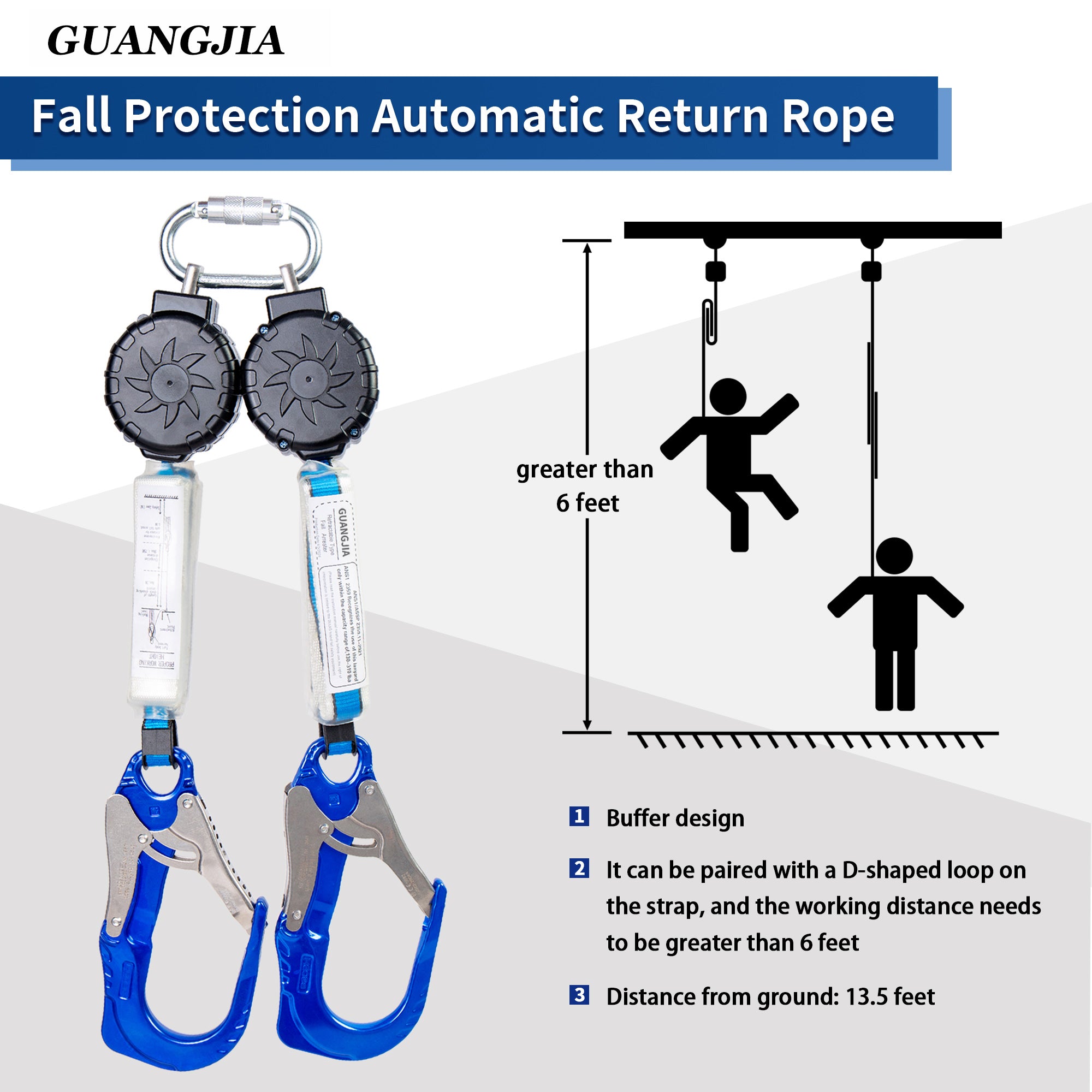 6ft Self Retracting Lifeline Retractable Fall Arrest Construction Roofing/Fall Protection Retractable Safety Lanyard External Shock Absorber Fall Arrest Safety