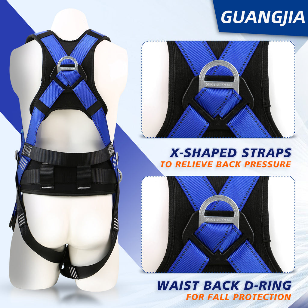 Safety Harness Fall Protection Kit with Shock Absorbing Lanyard & Suspension Trauma Safety Straps Upgrade Quick Buckles, Roofing Harness Construction Harness
