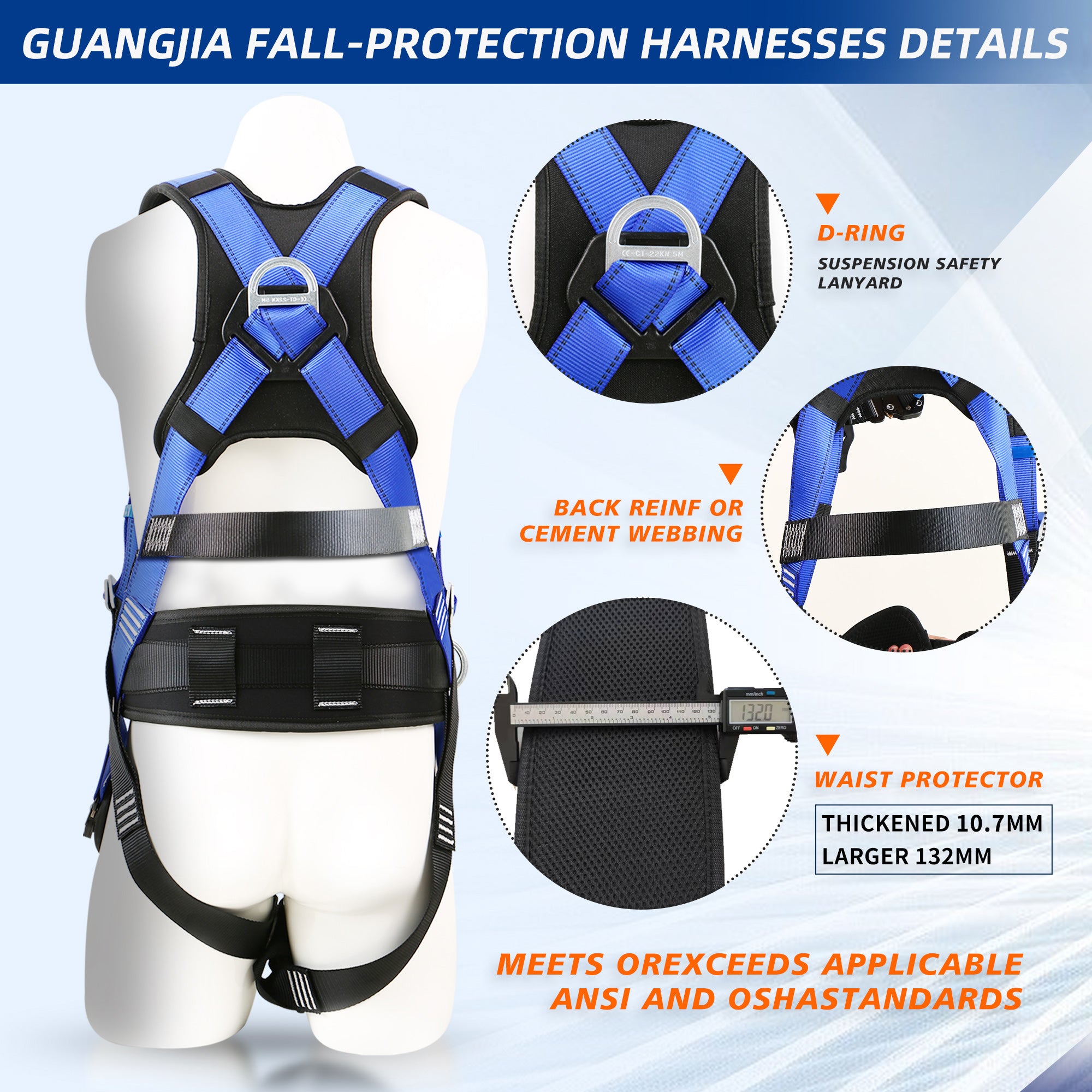 Safety Harness Fall Protection Kit with Shock Absorbing Lanyard & Suspension Trauma Safety Straps Upgrade Quick Buckles, Roofing Harness Construction Harness