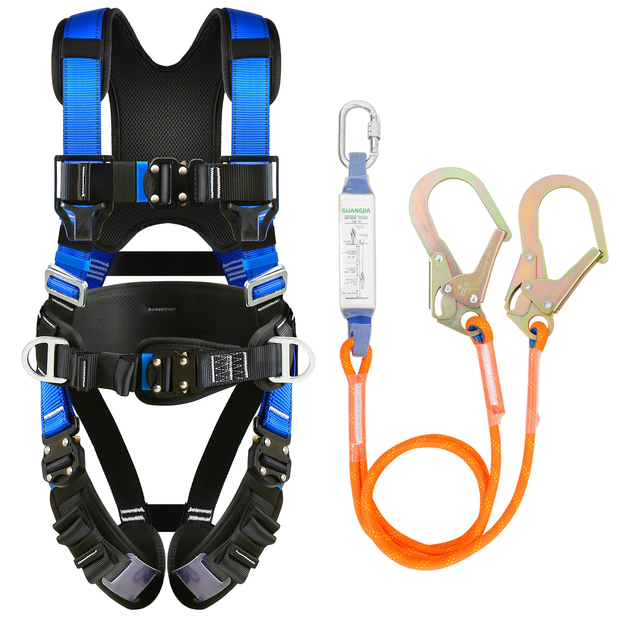 Safety Harness Fall Protection Kit with Shock Absorbing Lanyard & Suspension Trauma Safety Straps Upgrade Quick Buckles, Roofing Harness Construction Harness