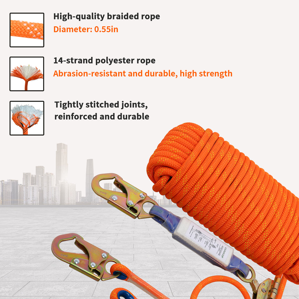 Fall Protection Safety Rope 25ft 50ft 100ft 150ft Life Safety Rope, Vertical Lifeline with Rope Grab, Climbing/Treestand Rope