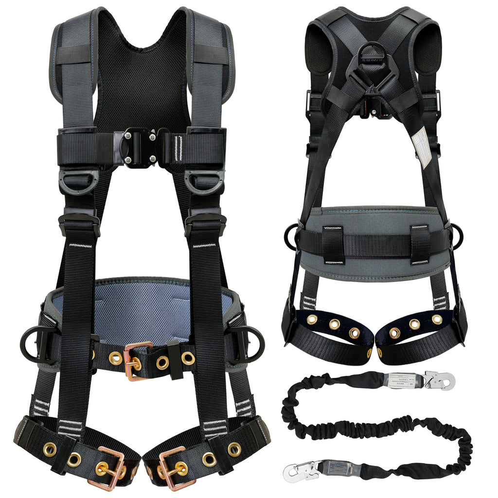 Fall Protection Safety Harnesses Full Body Roofing Construction Harness 5 Point Adjustment Harness Padded Black OSHA/ANSI COMPLIANT
