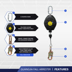 Steel Wire Self Retracting Lifeline, Fall Protection Safety Lanyard, NO Tangle Steel Cable, Class 1 SRL ANSI OSHA Retractable Fall Arrest