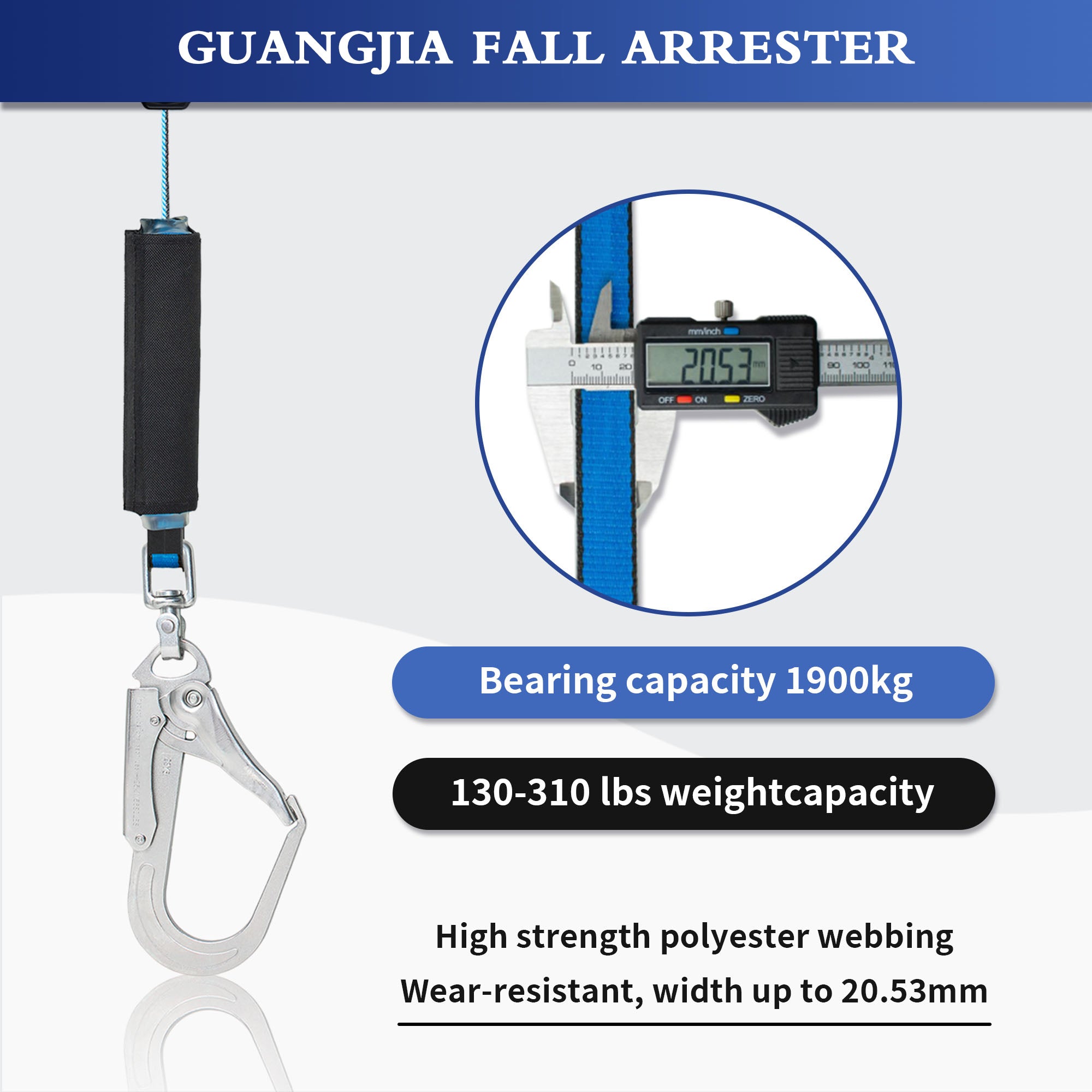 6FT Fall Protection Retractable Lanyard, Self Retracting Lifeline for Construction, Fall Arrest Protection Lanyard, SRL OSHA/ANSI
