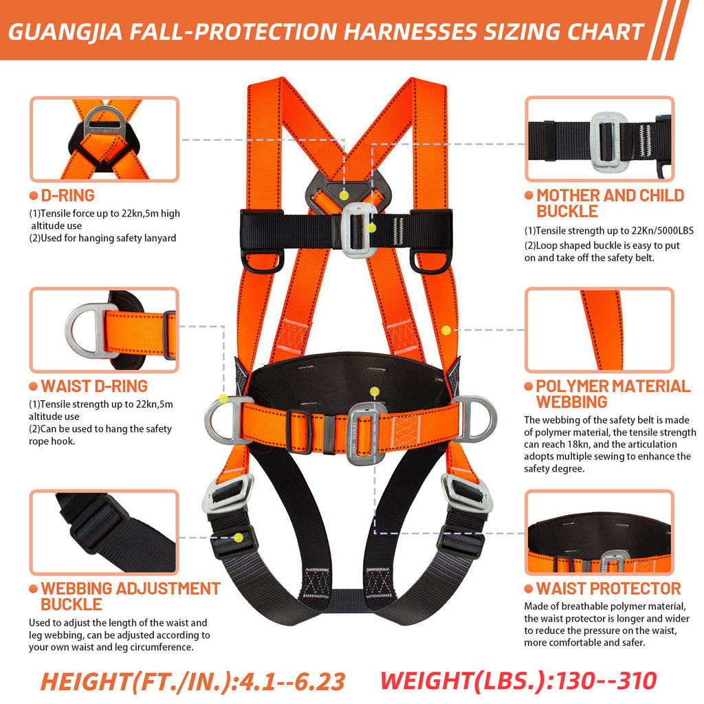 Universal Full Body Fall Protection Safety Harness with Dorsal D-Ring and Mating Buckle Legs, Roofing Harness Construction Harness