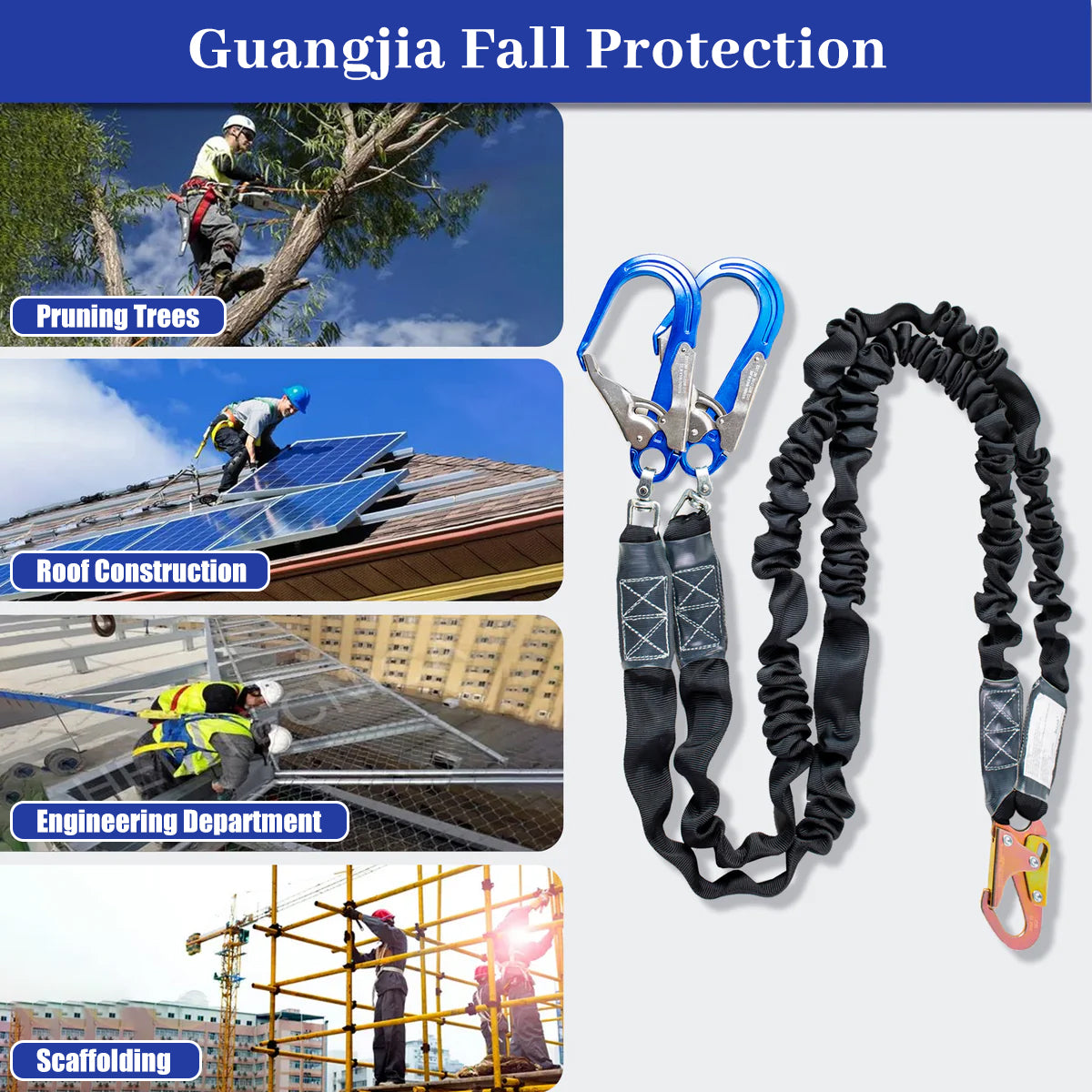 6ft Twin Leg Energy Absorbing Lanyards for Fall Protection, Fall Arrest Safety Lanyards