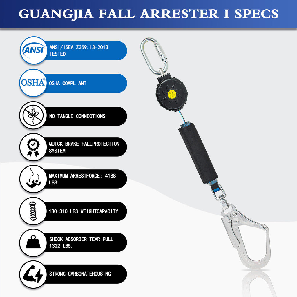 6FT Fall Protection Retractable Lanyard, Self Retracting Lifeline for Construction, Fall Arrest Protection Lanyard, SRL OSHA/ANSI