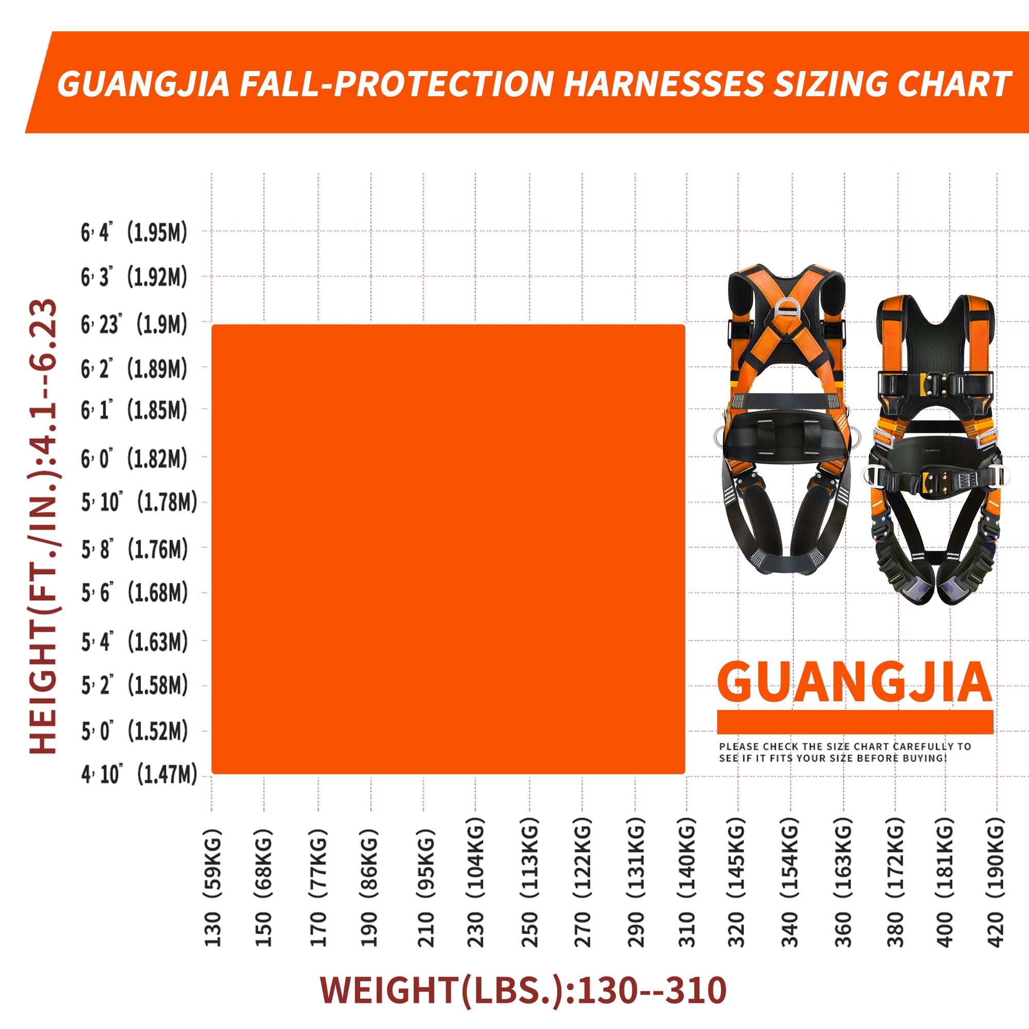 Safety Harness Fall Protection Kit with Shock Absorbing Lanyard, Full Body Working Harness with Safety Straps and Upgraded Quick Buckles (Orange)