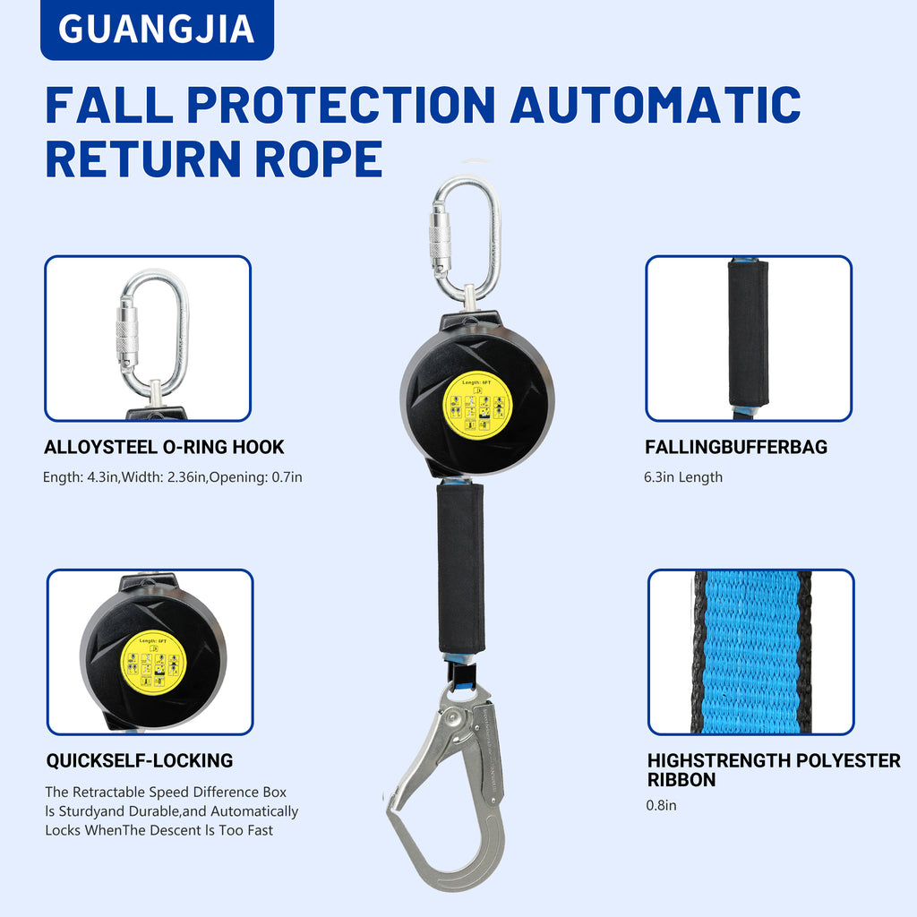 Fall Protection Self Retracting Lifeline, 6/11 ft Retractable Safety Lanyard, Fall Arrest Protection ANSI Self Retractable Lifeline