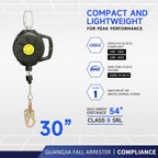 Steel Wire Self Retracting Lifeline, Fall Protection Safety Lanyard, NO Tangle Steel Cable, Class 1 SRL ANSI OSHA Retractable Fall Arrest