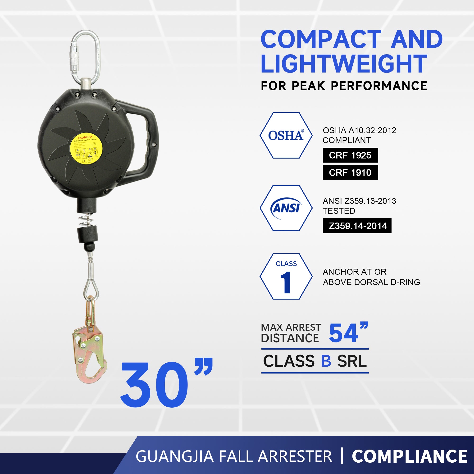 Steel Wire Self Retracting Lifeline, Fall Protection Safety Lanyard, NO Tangle Steel Cable, Class 1 SRL ANSI OSHA Retractable Fall Arrest
