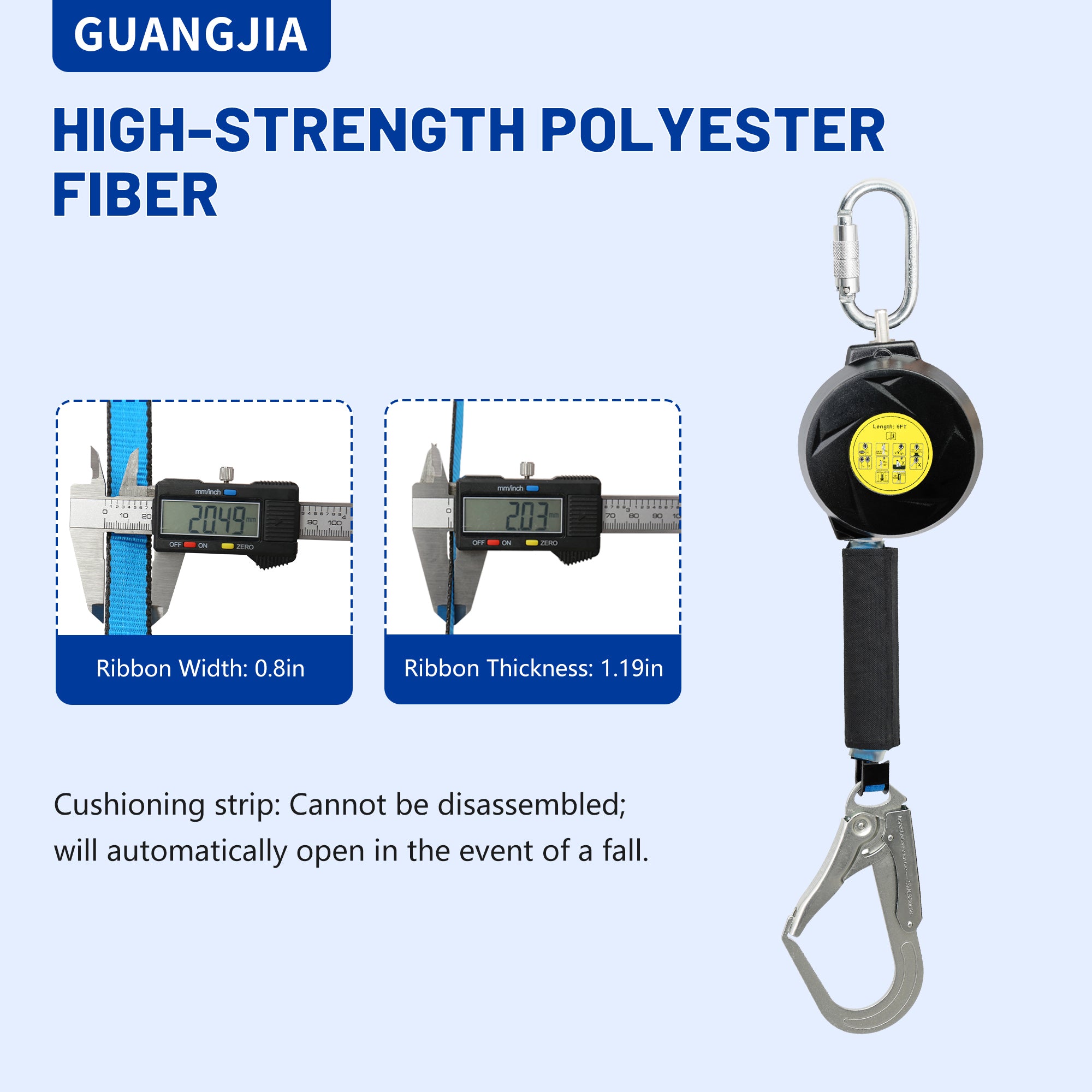 Fall Protection Self Retracting Lifeline, 6/11 ft Retractable Safety Lanyard, Fall Arrest Protection ANSI Self Retractable Lifeline