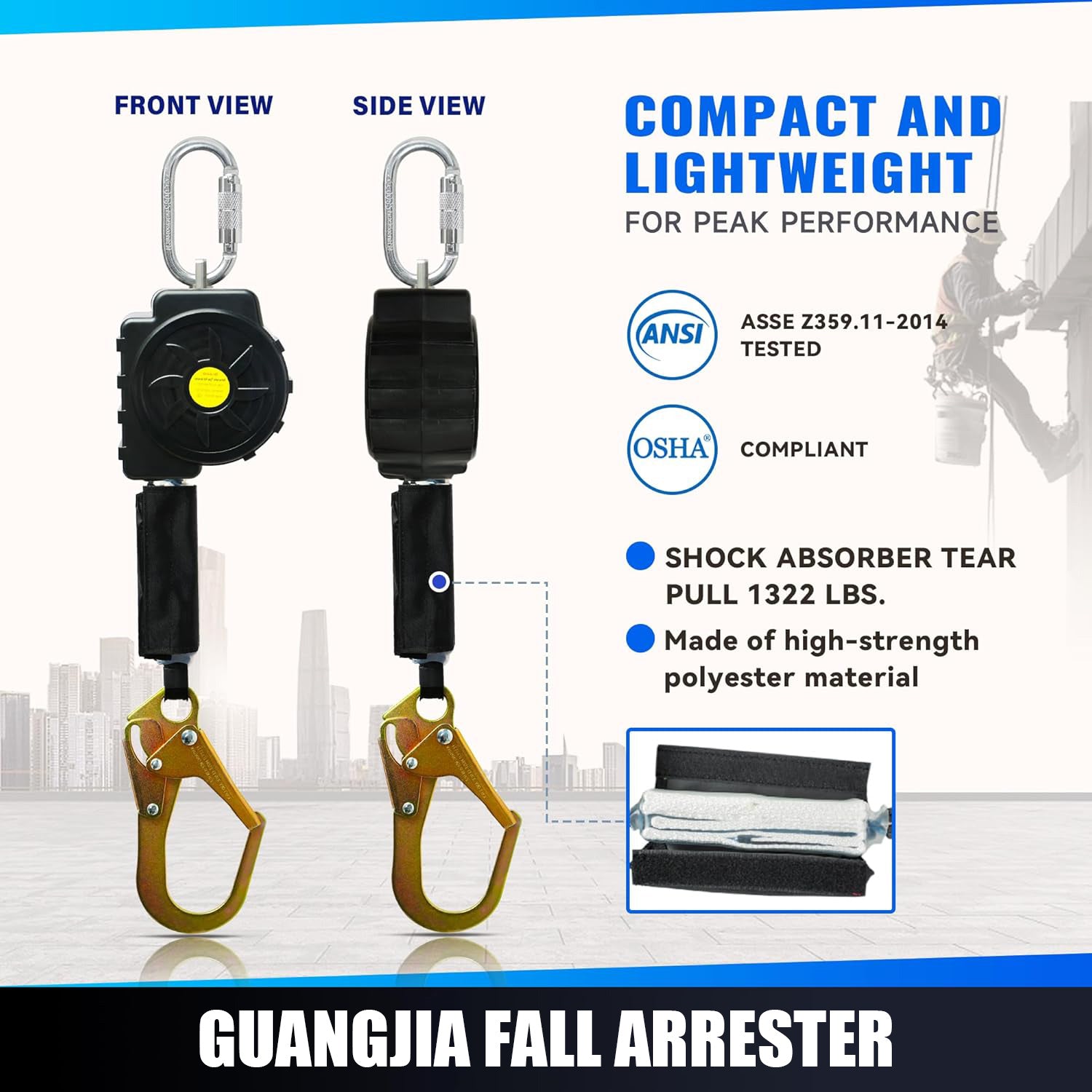 Fall Protection Retractable Lanyard - Fall Arrest System, Industrial Safety Lanyard for Roofing & Construction Positioning, ANSI/OSHA Compliant Lifeline
