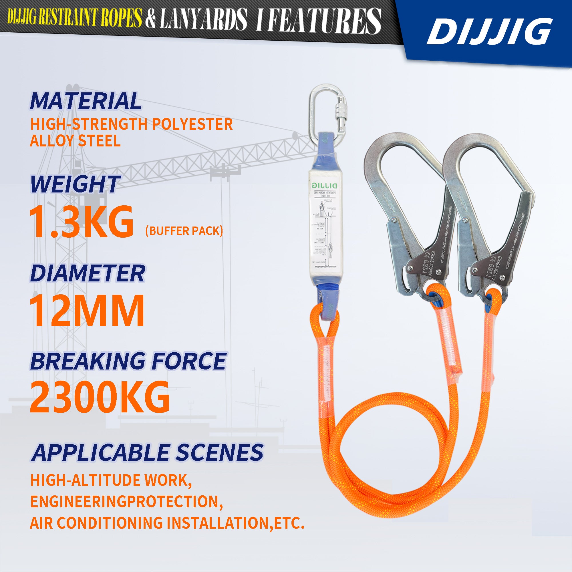 Safety Harness Fall Protection Kit with Shock Absorbing Lanyard, Full Body Working Harness with Safety Straps and Upgraded Quick Buckles (Orange)