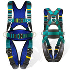 Fall Protection Safety Full Body Harness 5pt Adjustment Safe Comfortable Construction Positioning Harness Extra Long Thick Leg Back Padded Push-Button Quick-Lock Buckles OSHA and ANSI compliant